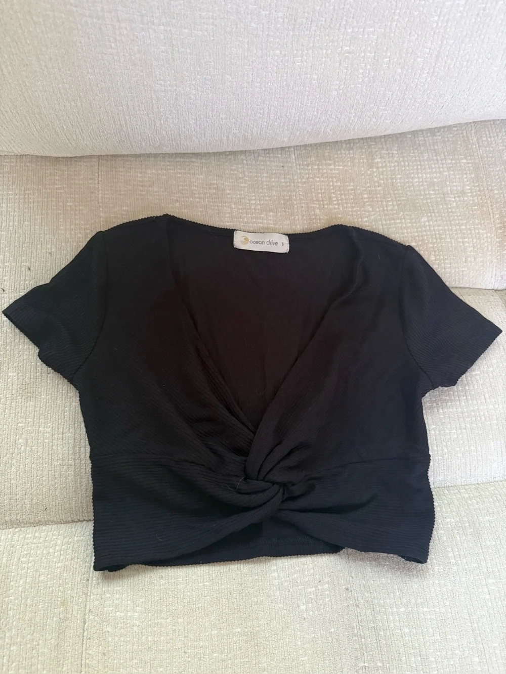 Ocean Drive Black Twist-Knot Crop Top - Picture 2 of 3
